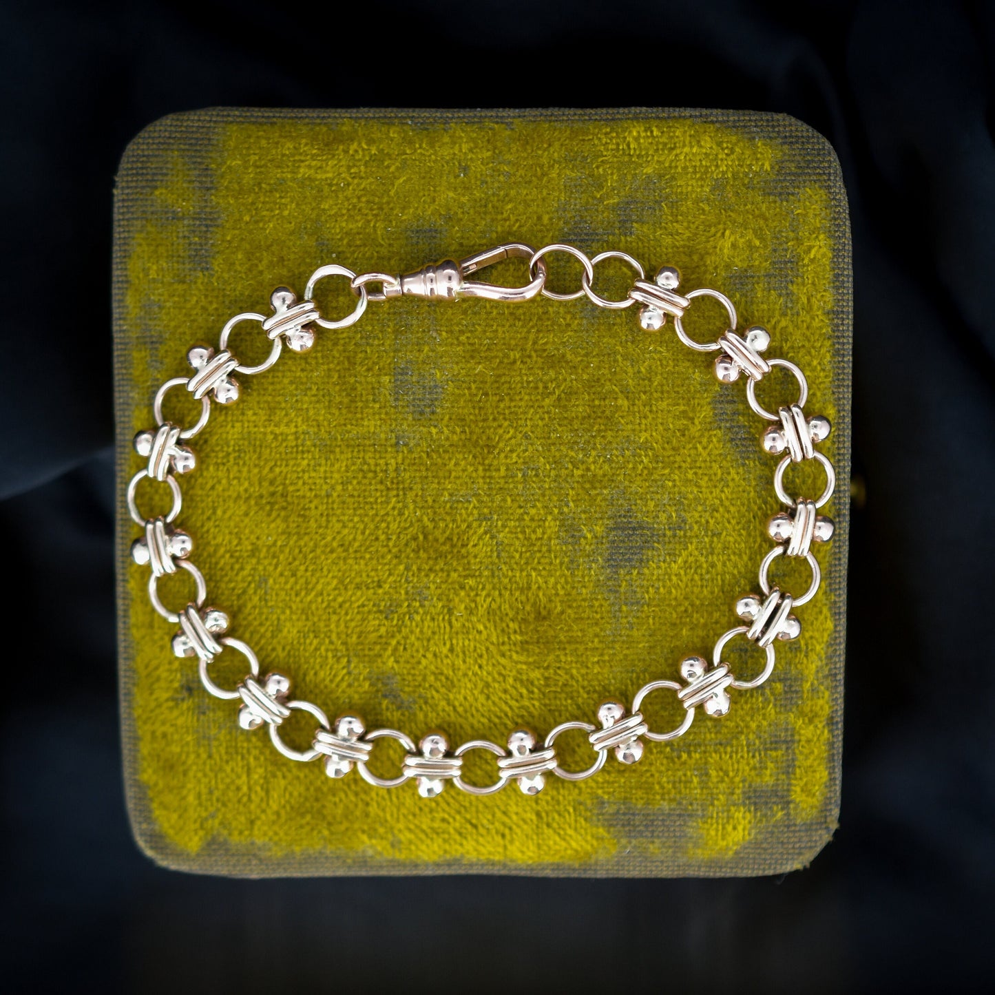 Vintage Fancy Link 9ct Rose Gold Bracelet with Dog Clip | 8"