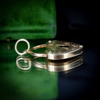 Vintage 9ct Gold Large Engraved Opening Heart Padlock Charm Pendant