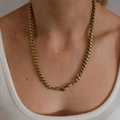 Vintage 9ct Yellow Gold Rollerball Double Dog Clip Chain Necklace | 19.5"