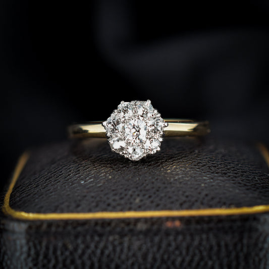 Antique Diamond Cluster Daisy 18ct Gold Engagement Ring