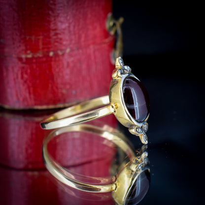 Antique Cabochon Garnet and Diamond 18ct Yellow Gold Ring