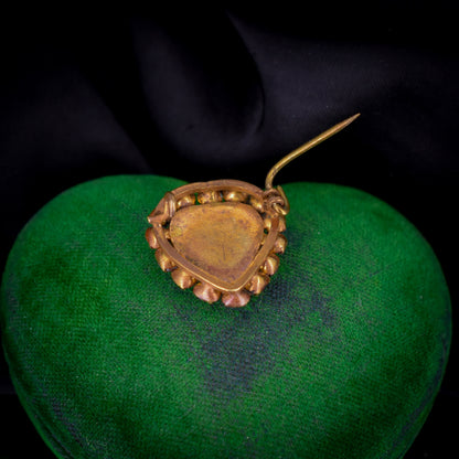 Antique Saphiret Heart Gold Tone Brooch Pin