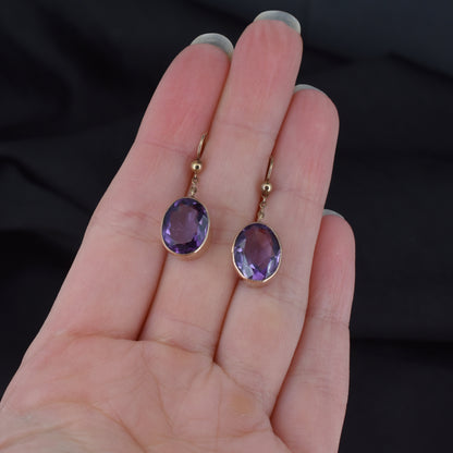 Antique Victorian Amethyst 9ct Yellow Gold Oval Drop Earrings