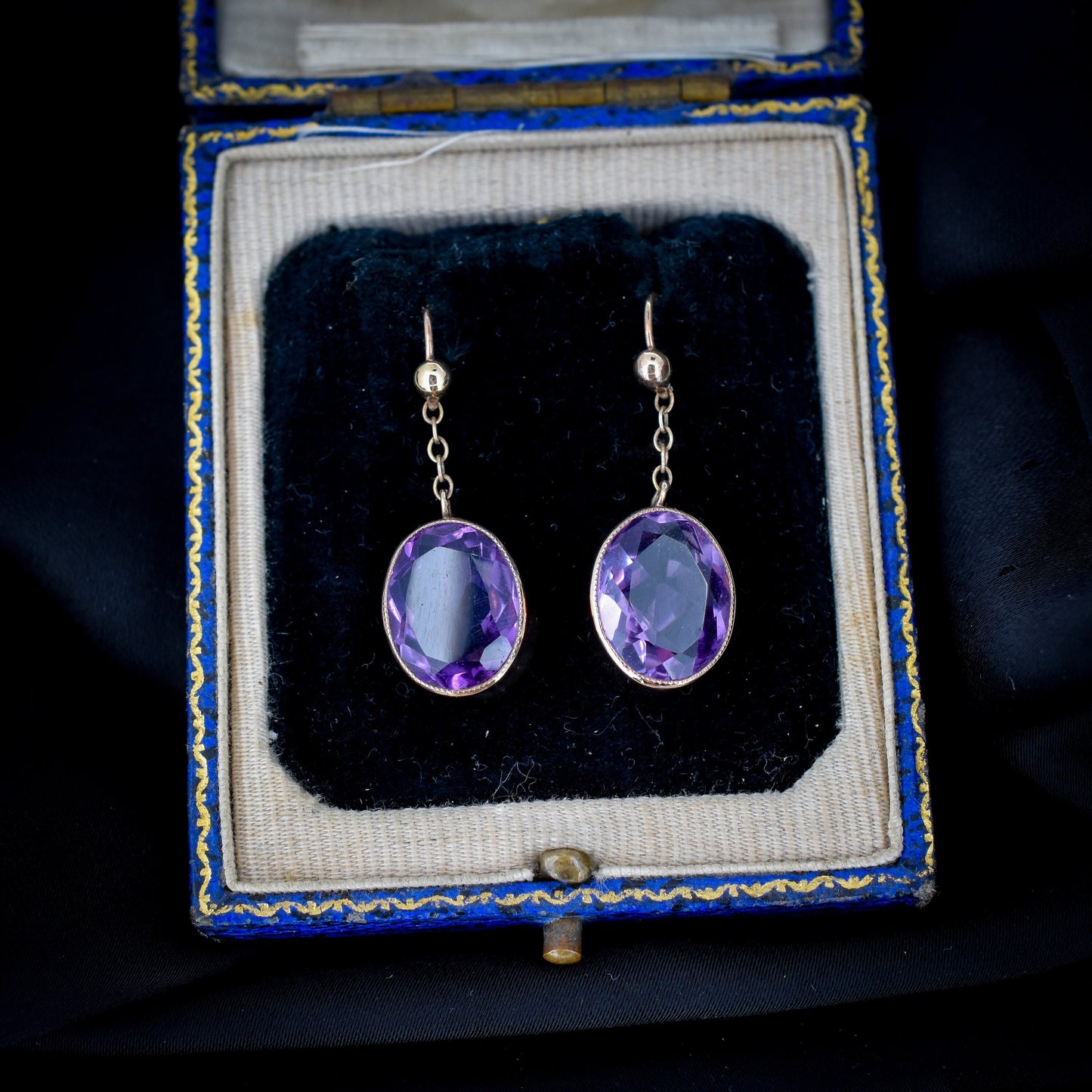 Antique Victorian Amethyst 9ct Yellow Gold Oval Drop Earrings