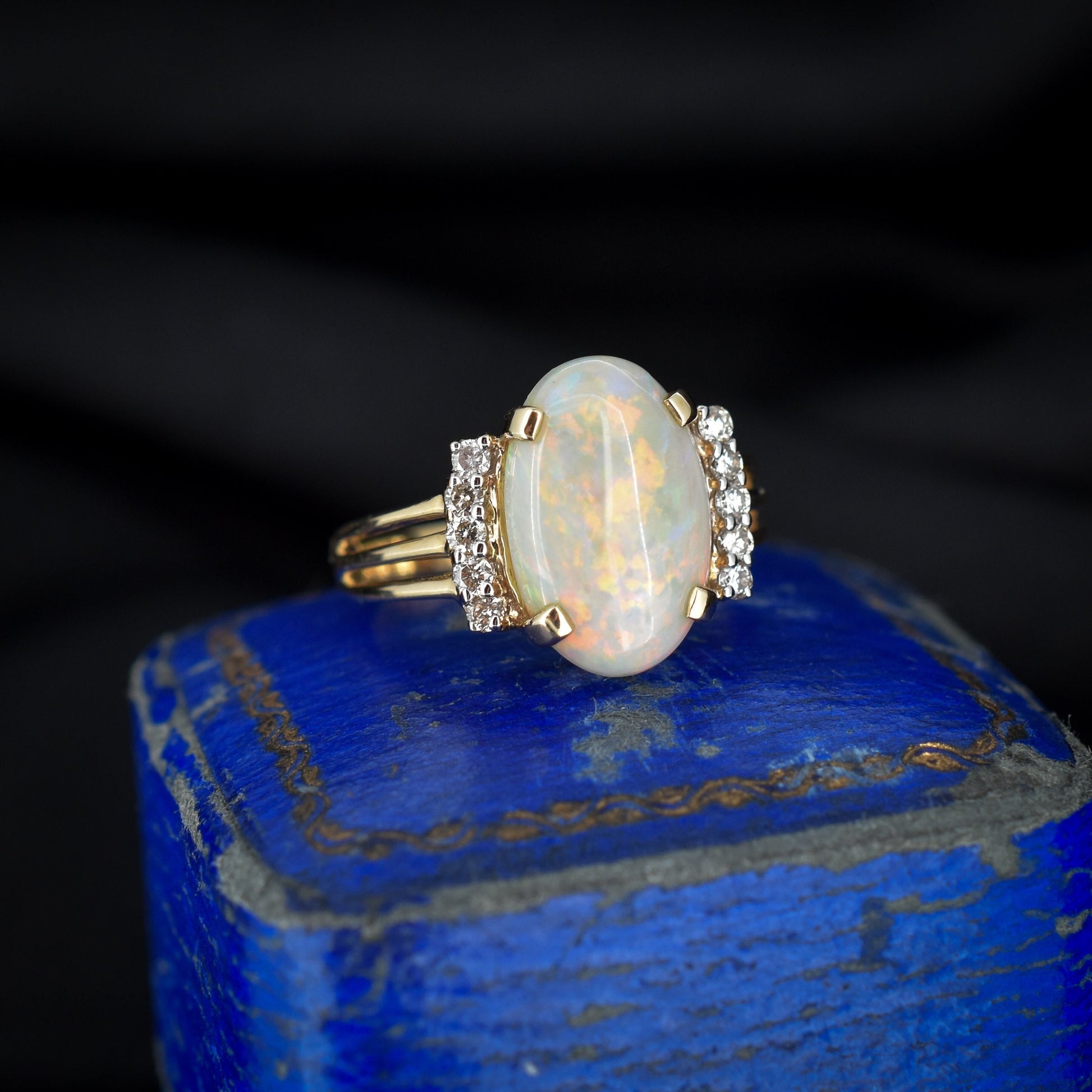 Vintage Natural Opal and Diamond 14ct Yellow Gold Ring