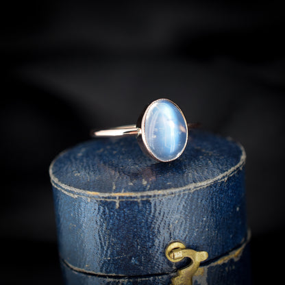 Antique Blue Moonstone Oval 9ct Rose Gold Bezel Ring