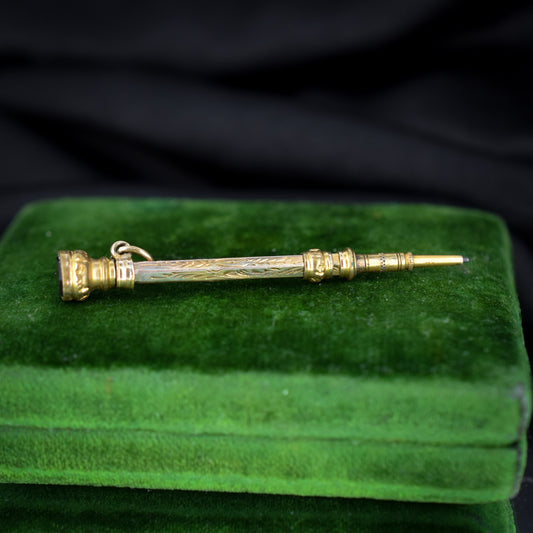 Antique Victorian Gold Cased Retractable Mechanical Pencil Pendant
