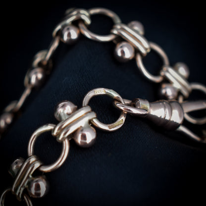 Vintage Fancy Link 9ct Rose Gold Bracelet with Dog Clip | 8"