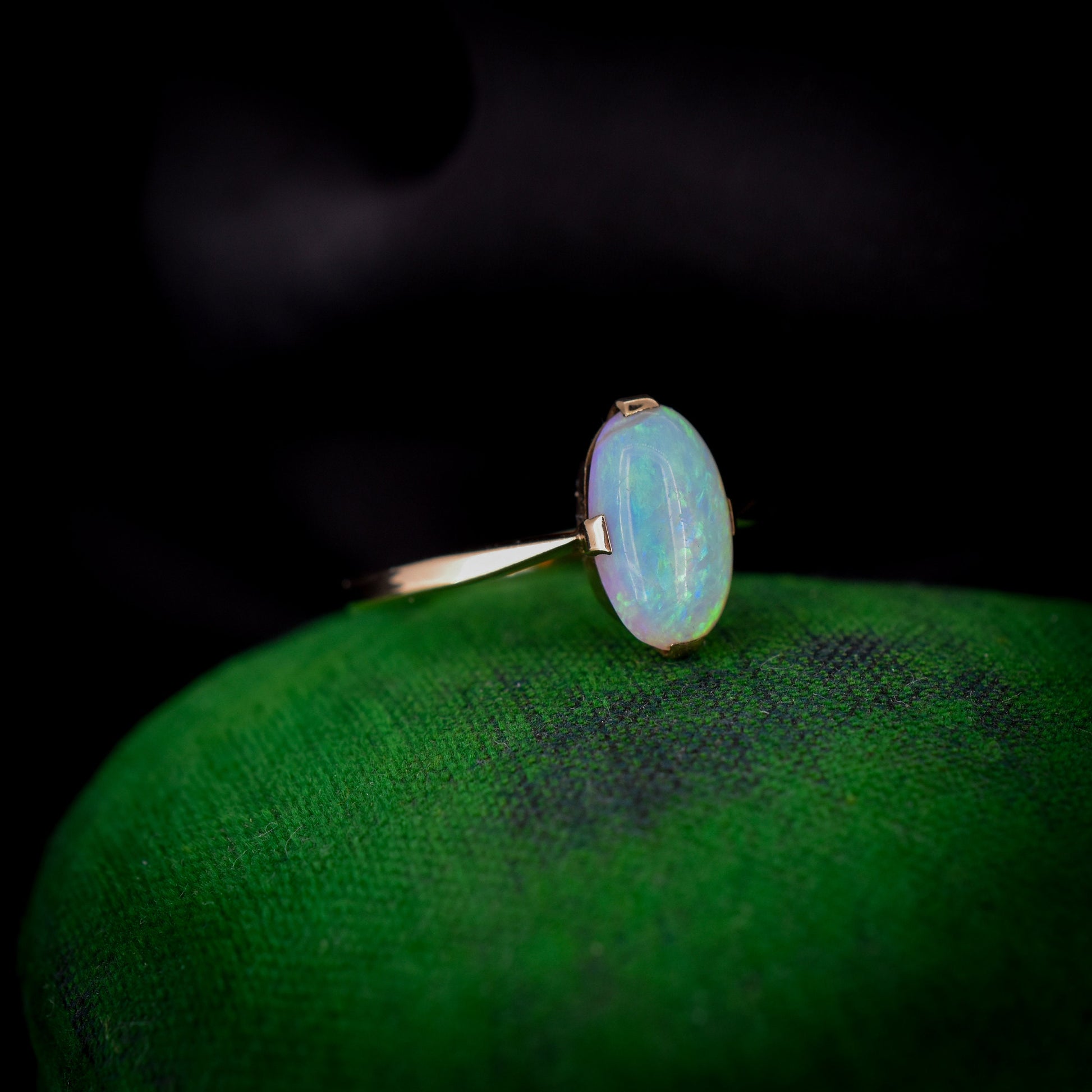 Antique Art Deco Natural Opal Oval Solitaire 9ct Yellow Gold Ring