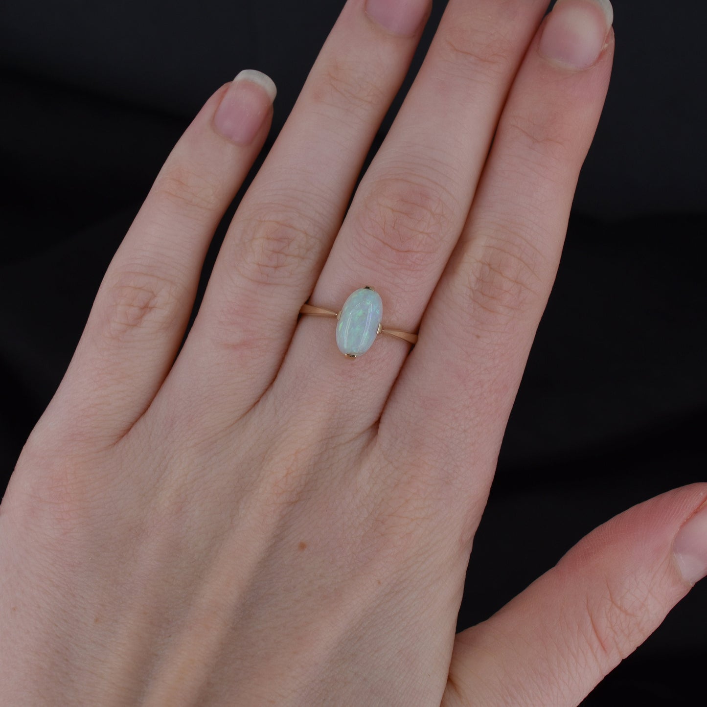 Antique Art Deco Natural Opal Oval Solitaire 9ct Yellow Gold Ring