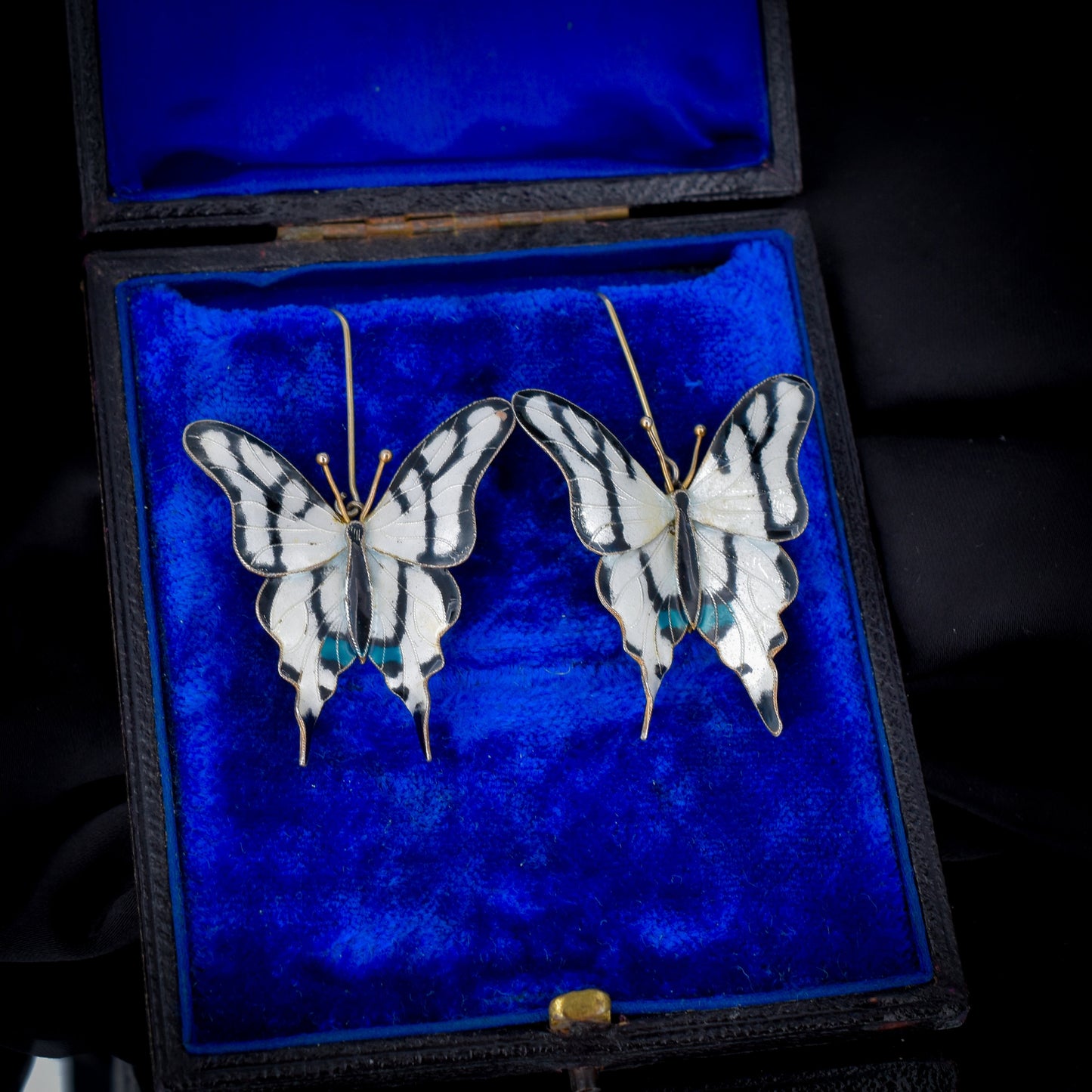 Vintage Enamel Sterling Silver Butterfly Insect Earrings