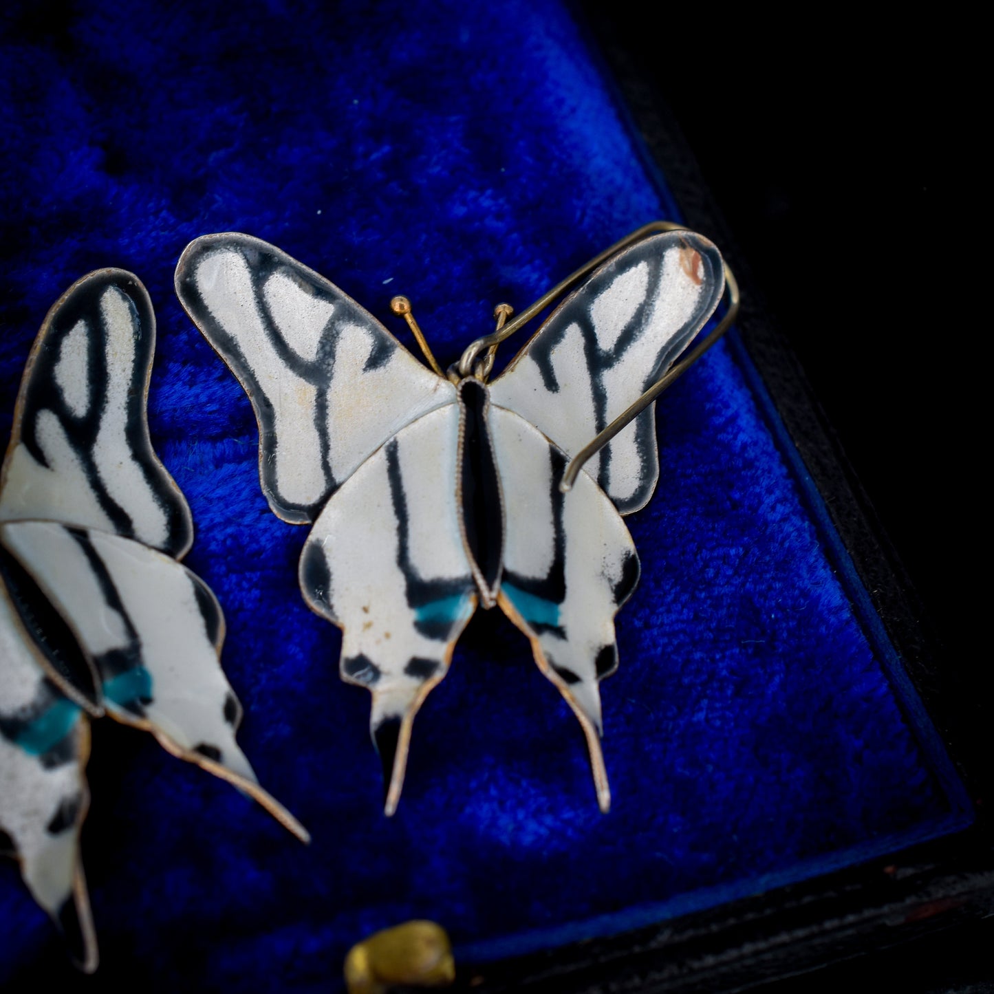 Vintage Enamel Sterling Silver Butterfly Insect Earrings