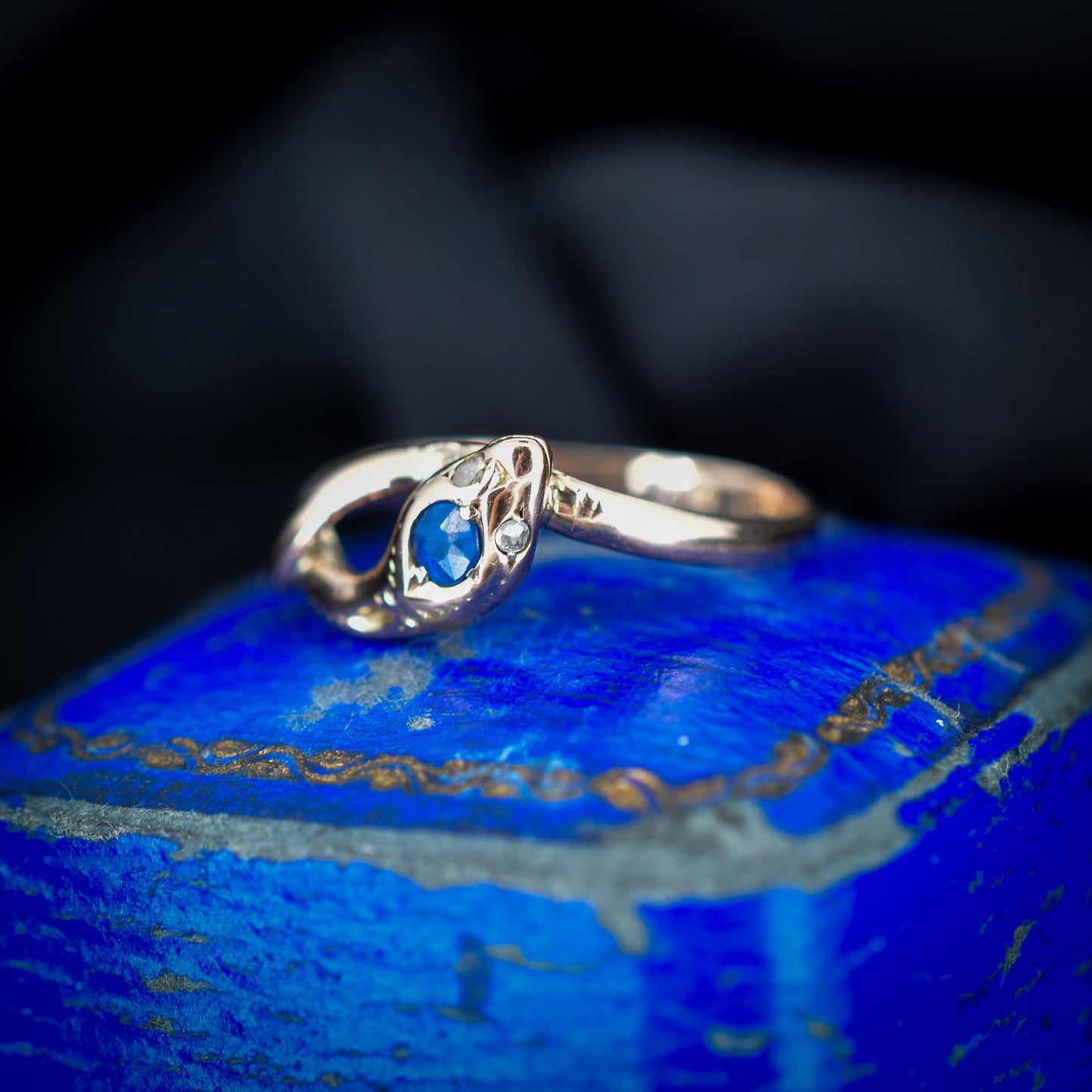 Antique Victorian Sapphire and Diamond Snake Gold Ring | Dated 1900