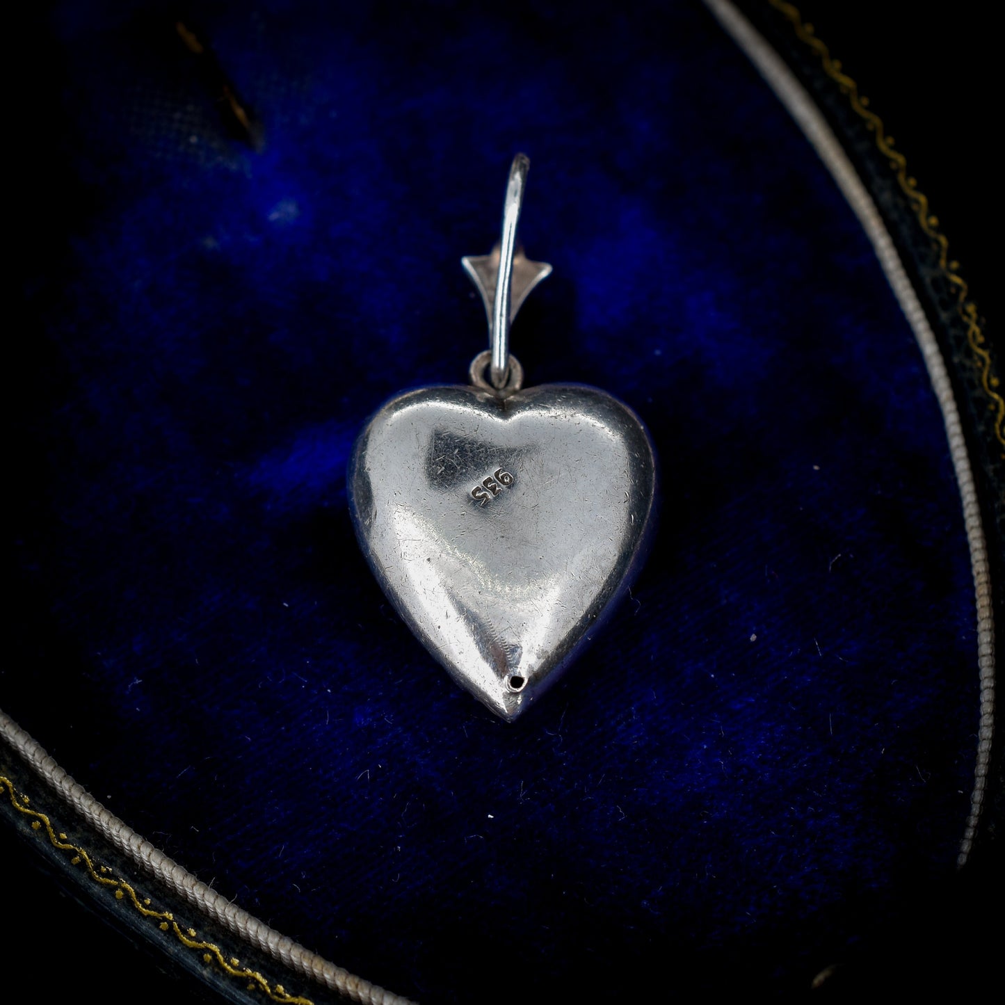Antique Old Cut Paste Sterling Silver Puffy Heart Pendant Charm