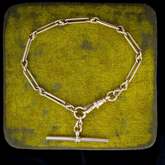 Antique Fetter Link 9ct Gold Dog Clip and T-bar Bracelet 7.5" | Dated 1922