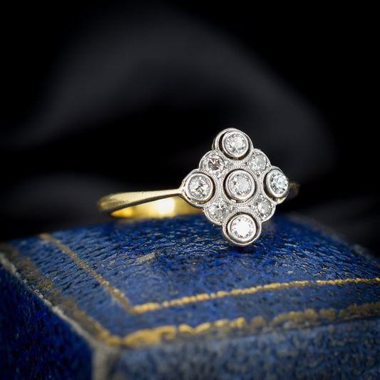 Art Deco Diamond Cluster 18ct Gold and Platinum Ring | Antique