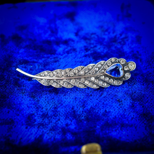 Antique Peacock Feather Paste Silver Brooch Pin