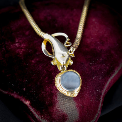Antique Victorian Garnet Yellow Gold Snake Serpent Necklace with Heart Drop | 16"